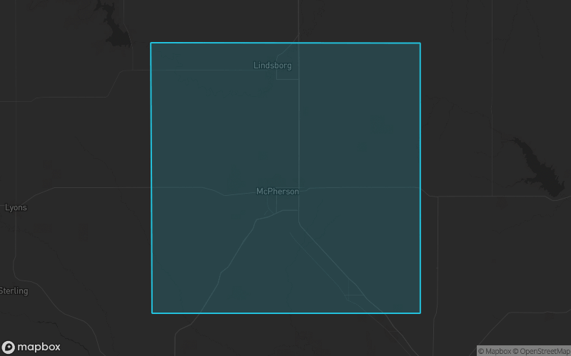 Map of McPherson County, Kansas showing the county boundary and surrounding cities