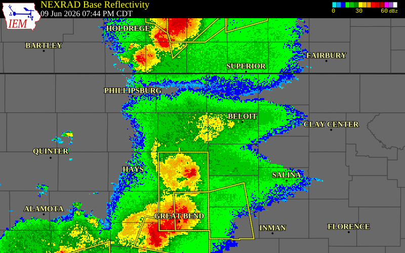 NEXRAD radar during the Tuesday, June 9, 2026 storm activity in Mitchell County, Kansas