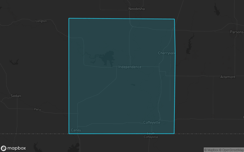 Map of Montgomery County, Kansas showing the county boundary and surrounding cities