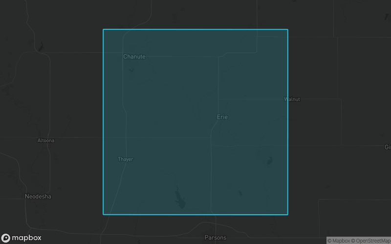 Map of Neosho County, Kansas showing the county boundary and surrounding cities