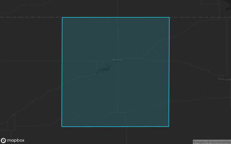 Map of Norton County, Kansas showing the county boundary and surrounding cities