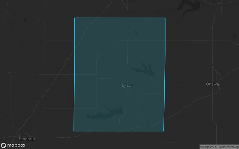 Map of Osage County, Kansas showing the county boundary and surrounding cities