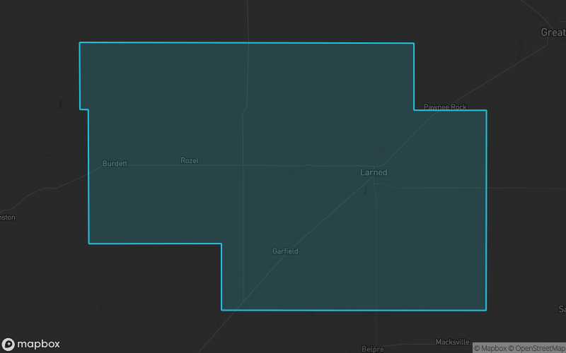 Map of Pawnee County, Kansas showing the county boundary and surrounding cities