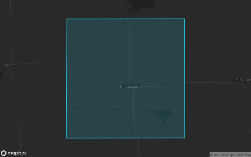 Map of Phillips County, Kansas showing the county boundary and surrounding cities