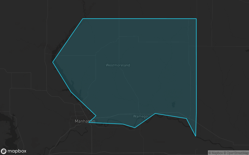 Map of Pottawatomie County, Kansas showing the county boundary and surrounding cities