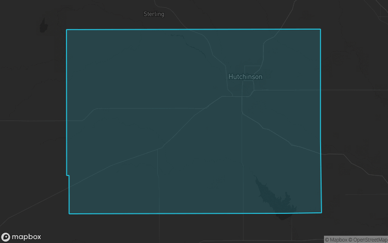 Map of Reno County, Kansas showing the county boundary and surrounding cities