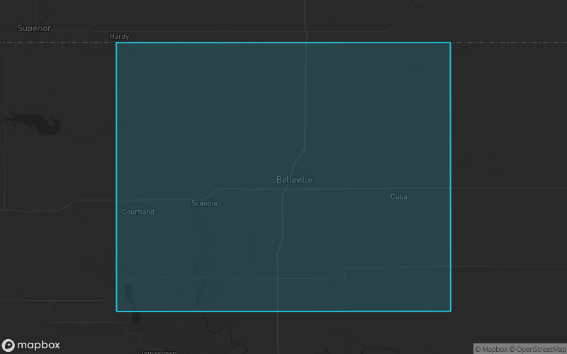 Map of Republic County, Kansas showing the county boundary and surrounding cities