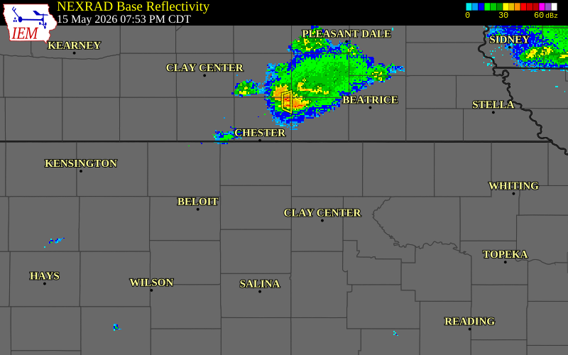 NEXRAD radar during the Friday, May 15, 2026 storm activity in Republic County, Kansas