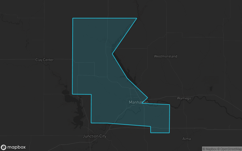 Map of Riley County, Kansas showing the county boundary and surrounding cities