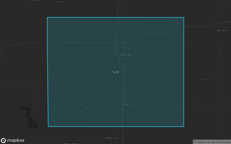 Map of Saline County, Kansas showing the county boundary and surrounding cities