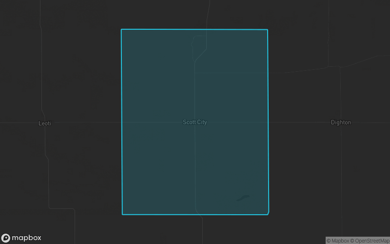 Map of Scott County, Kansas showing the county boundary and surrounding cities