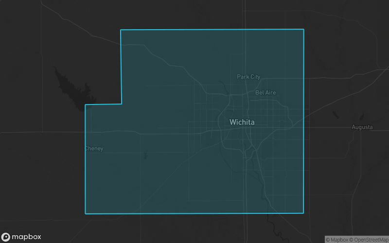 Map of Sedgwick County, Kansas showing the county boundary and surrounding cities