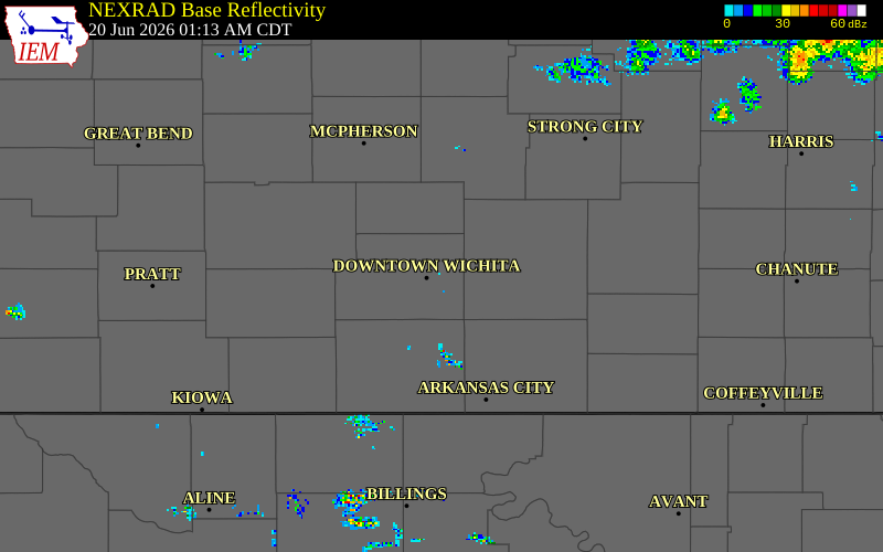 NEXRAD radar during the Saturday, June 20, 2026 storm activity in Sedgwick County, Kansas