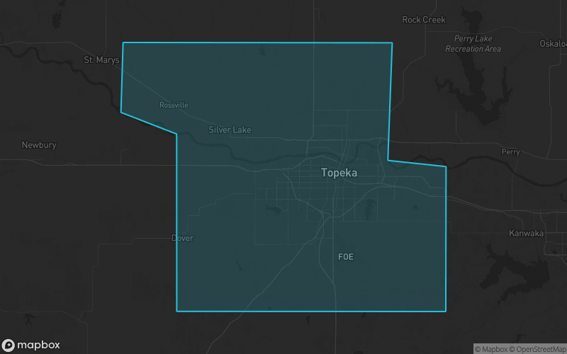 Map of Shawnee County, Kansas showing the county boundary and surrounding cities