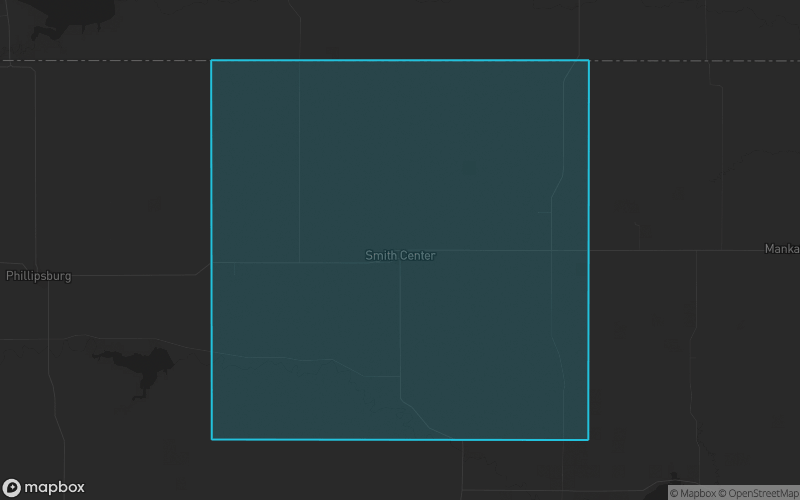 Map of Smith County, Kansas showing the county boundary and surrounding cities
