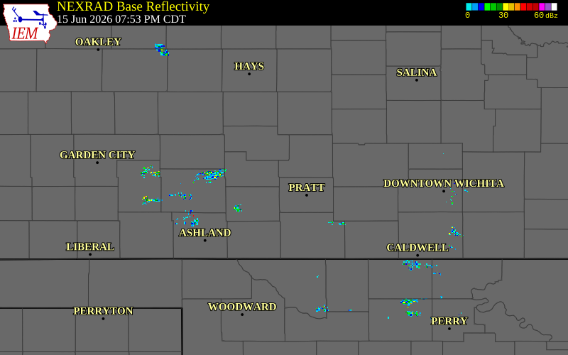 Radar snapshot during the Jun 15, 2026 hail event near 3 NE Hopewell, Stafford County, Kansas, with NWS warning polygons