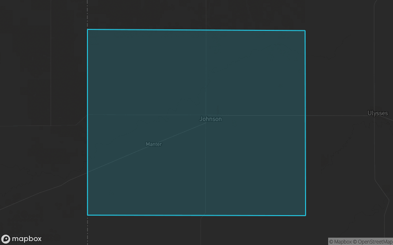 Map of Stanton County, Kansas showing the county boundary and surrounding cities