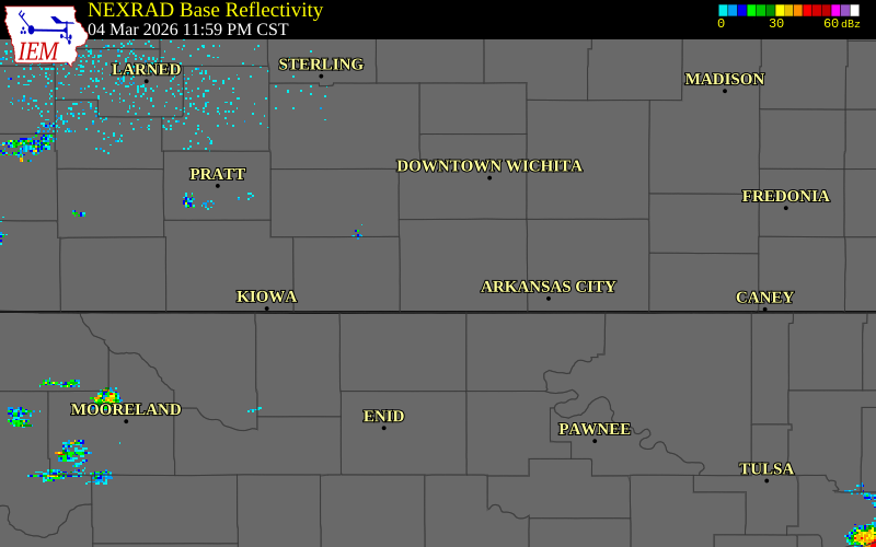 NEXRAD radar during the Wednesday, March 4, 2026 storm activity in Sumner County, Kansas