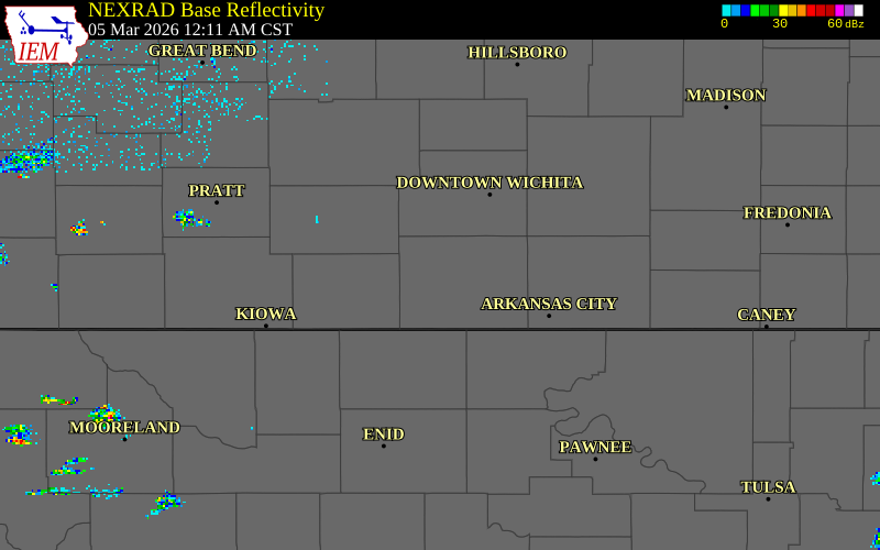 NEXRAD radar during the Thursday, March 5, 2026 storm activity in Sumner County, Kansas