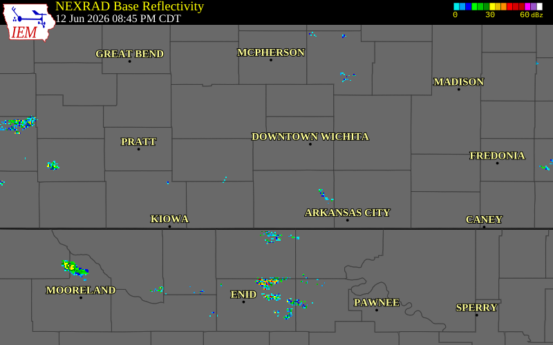 NEXRAD radar during the Friday, June 12, 2026 storm activity in Sumner County, Kansas
