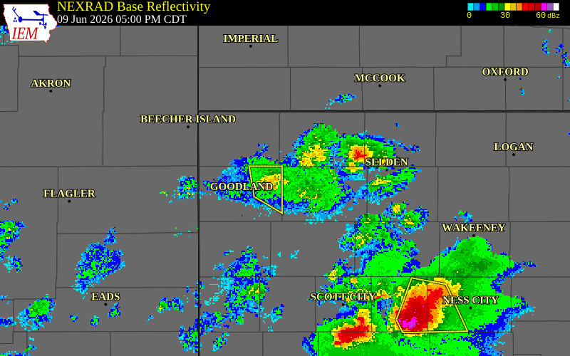 NEXRAD radar during the Tuesday, June 9, 2026 storm activity in Thomas County, Kansas