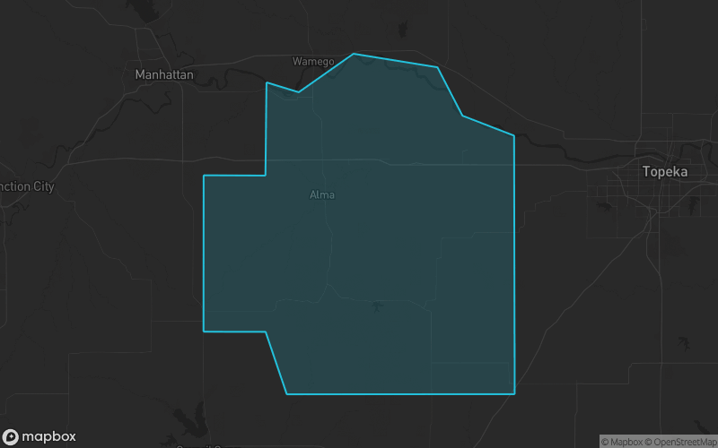 Map of Wabaunsee County, Kansas showing the county boundary and surrounding cities