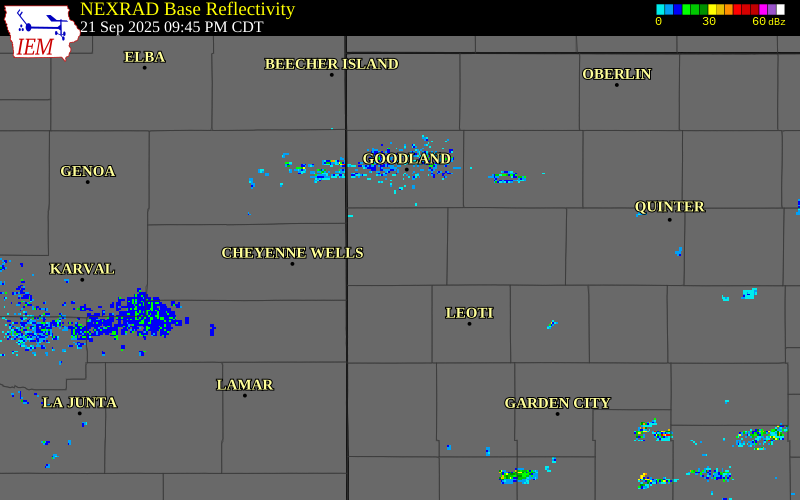 NEXRAD radar during the Sunday, September 21, 2025 storm activity in Wallace County, Kansas