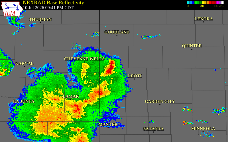 NEXRAD radar during the Friday, July 10, 2026 storm activity in Wallace County, Kansas