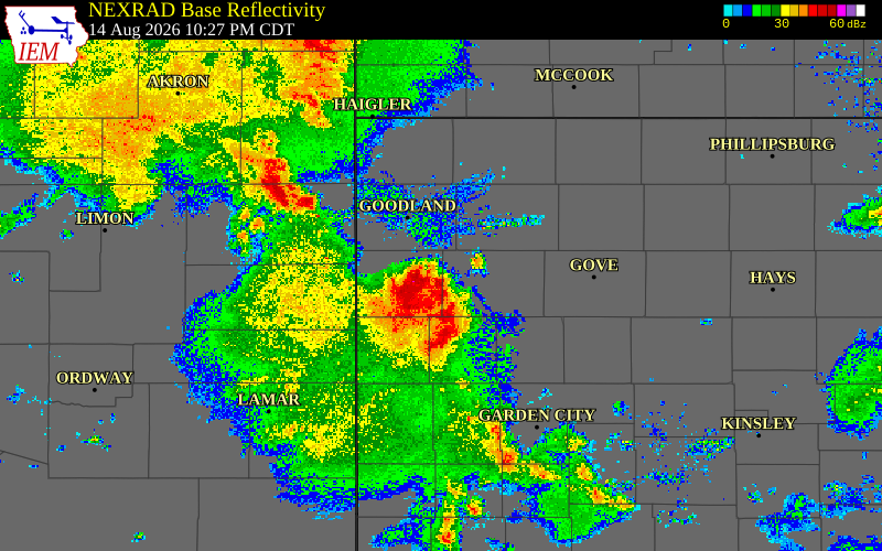 Radar snapshot during the Sep 21, 2025 hail event near 1 N Sharon Springs, Wallace County, Kansas, with NWS warning polygons