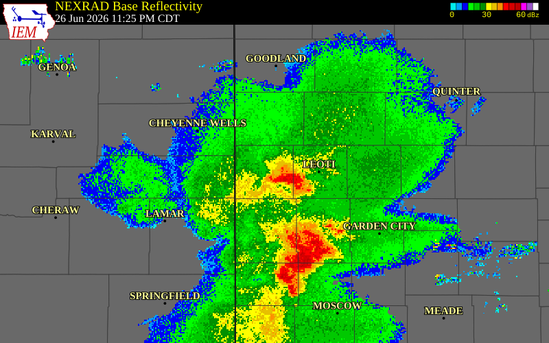 NEXRAD radar during the Friday, June 26, 2026 storm activity in Wichita County, Kansas