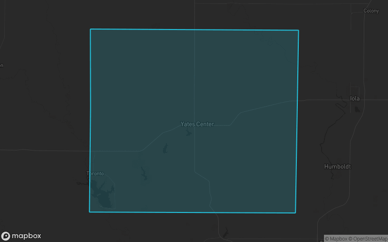 Map of Woodson County, Kansas showing the county boundary and surrounding cities
