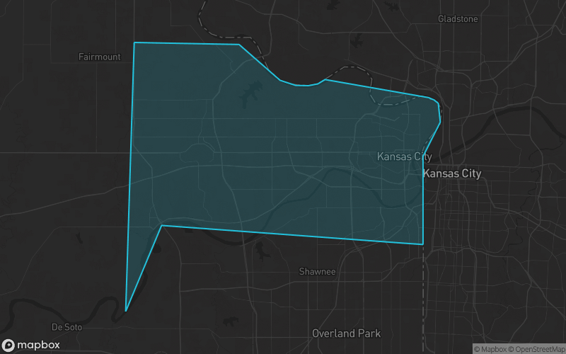 Map of Wyandotte County, Kansas showing the county boundary and surrounding cities