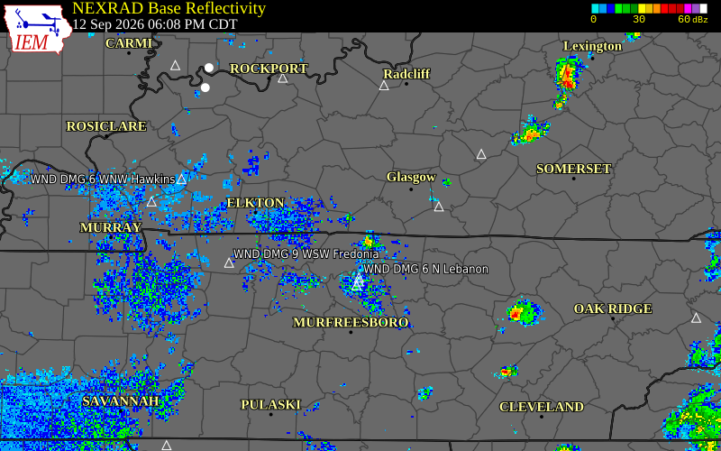 Current NEXRAD radar over Allen County, Kentucky with recent storm report locations