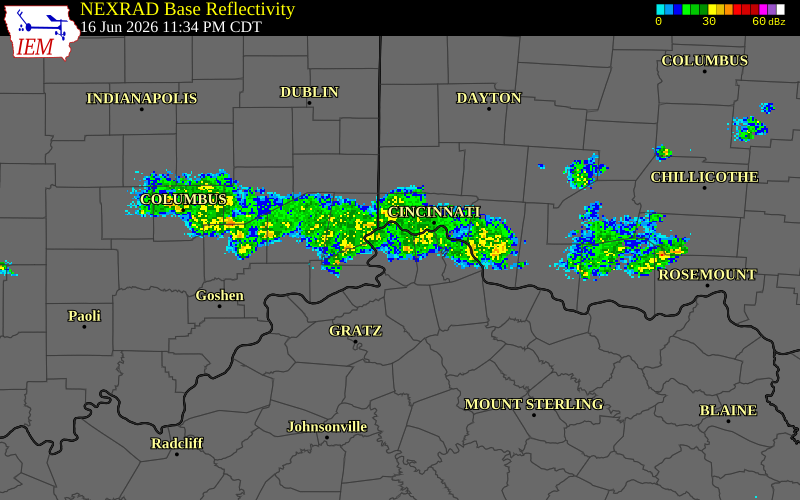 NEXRAD radar during the Wednesday, June 17, 2026 storm activity in Boone County, Kentucky