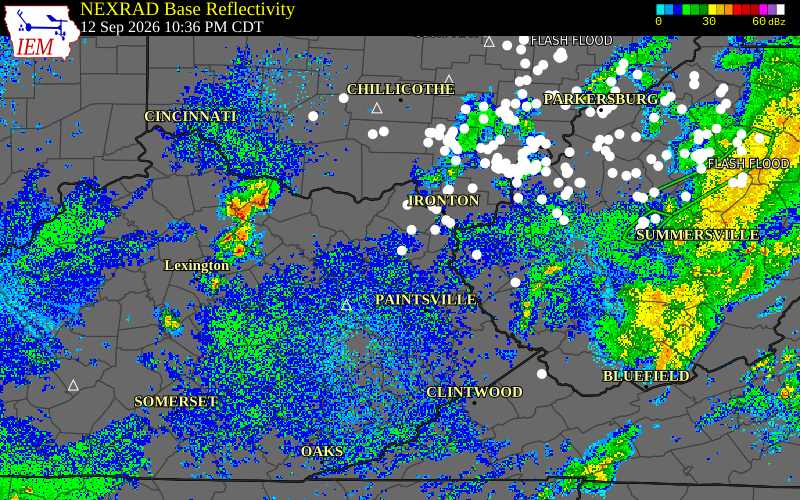 Current NEXRAD radar over Boyd County, Kentucky with recent storm report locations