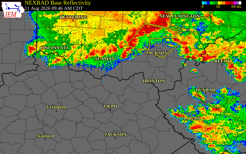 NEXRAD radar during the Tuesday, August 11, 2026 storm activity in Bracken County, Kentucky