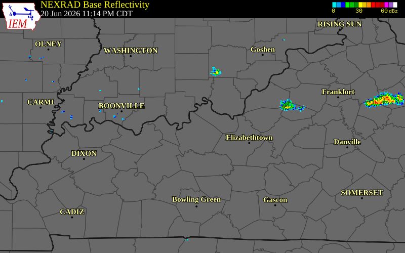 NEXRAD radar during the Sunday, June 21, 2026 storm activity in Breckinridge County, Kentucky