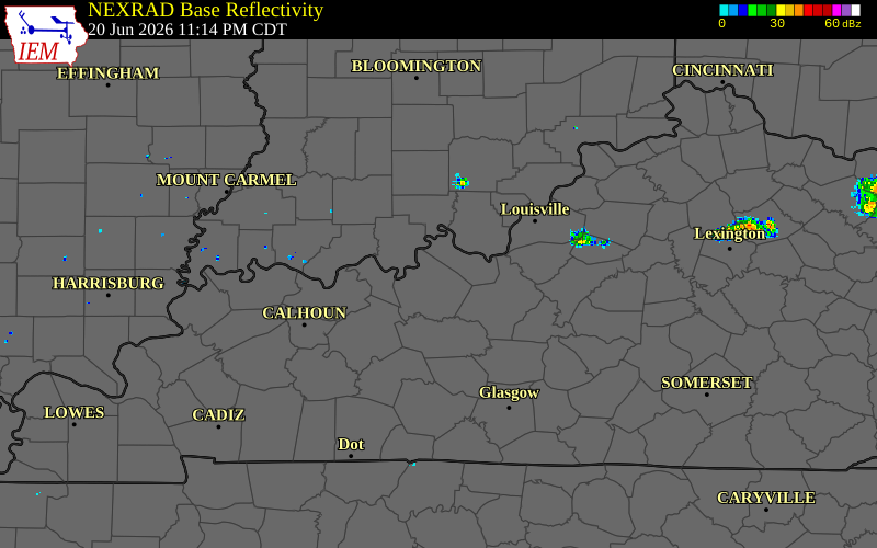Radar snapshot during the Jun 21, 2026 tornado event near 3 W Webster, Breckinridge County, Kentucky, with NWS warning polygons