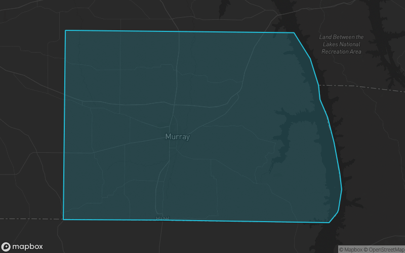 Map of Calloway County, Kentucky showing the county boundary and surrounding cities