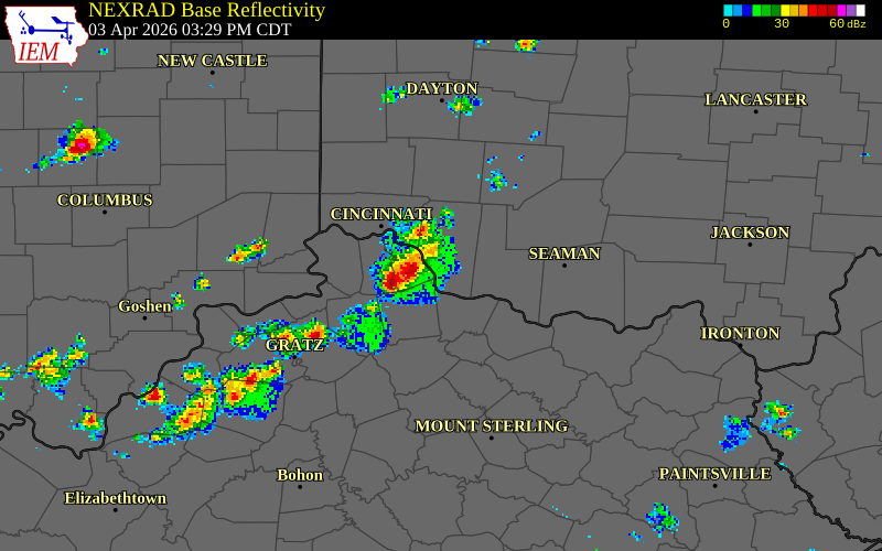 NEXRAD radar during the Friday, April 3, 2026 storm activity in Campbell County, Kentucky