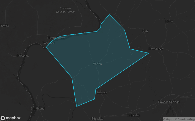 Map of Crittenden County, Kentucky showing the county boundary and surrounding cities