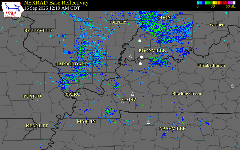 Current NEXRAD radar over Crittenden County, Kentucky with recent storm report locations