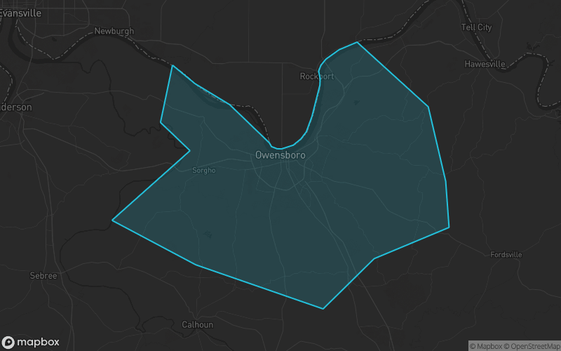 Map of Daviess County, Kentucky showing the county boundary and surrounding cities