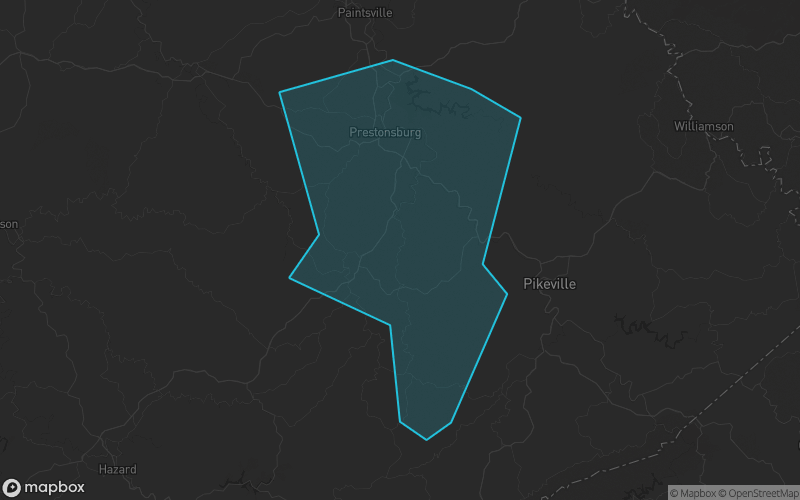 Map of Floyd County, Kentucky showing the county boundary and surrounding cities