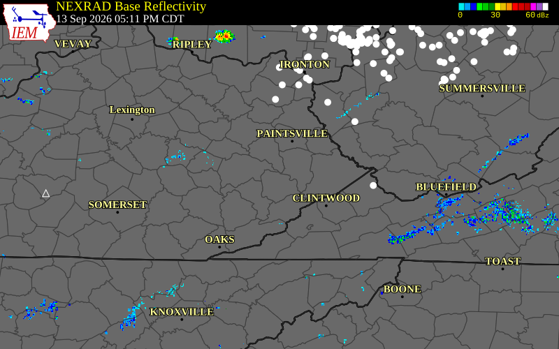 Current NEXRAD radar over Floyd County, Kentucky with recent storm report locations