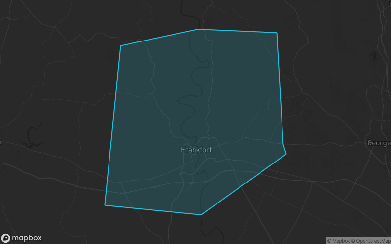 Map of Franklin County, Kentucky showing the county boundary and surrounding cities