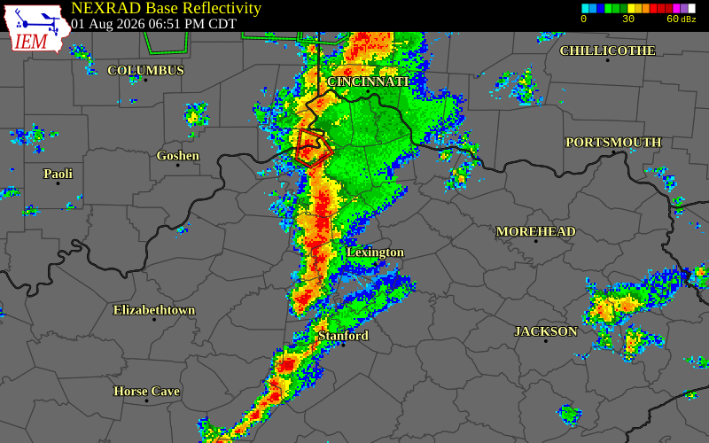 NEXRAD radar during the Saturday, August 1, 2026 storm activity in Franklin County, Kentucky