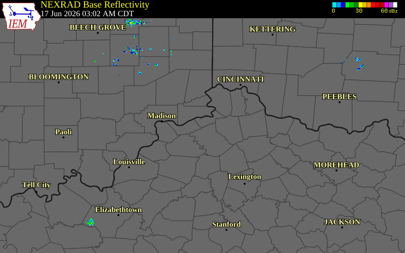 NEXRAD radar during the Wednesday, June 17, 2026 storm activity in Gallatin County, Kentucky
