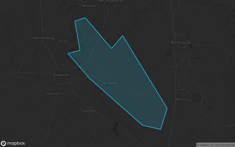 Map of Garrard County, Kentucky showing the county boundary and surrounding cities