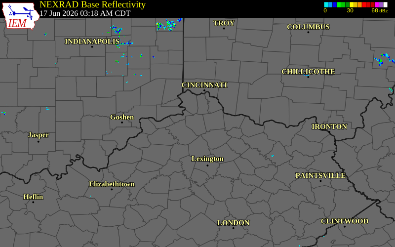 Radar snapshot during the Jun 17, 2026 tornado event near 2 SSW Dry Ridge, Grant County, Kentucky, with NWS warning polygons